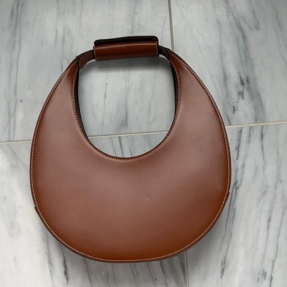 STAUD MOON SHOULDER BAG IN COGNAC LEATHER - Picture 1 of 9